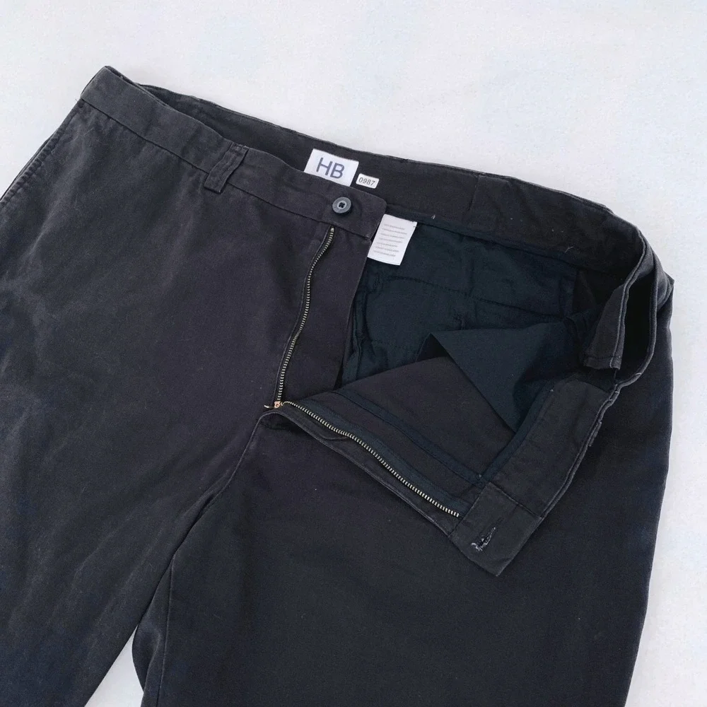HB Harbor Bay Chino Waist-Relaxer Pants Men 46x32 Black Straight Leg Flat Front